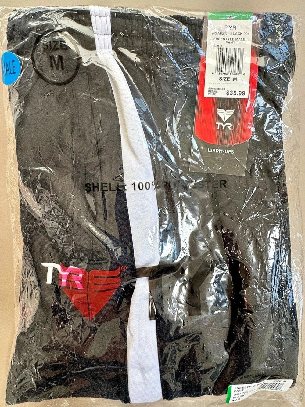 TYR Freestyle Male Pant Color Block Pants Black & White Size Medium NWT - Picture 3 of 3
